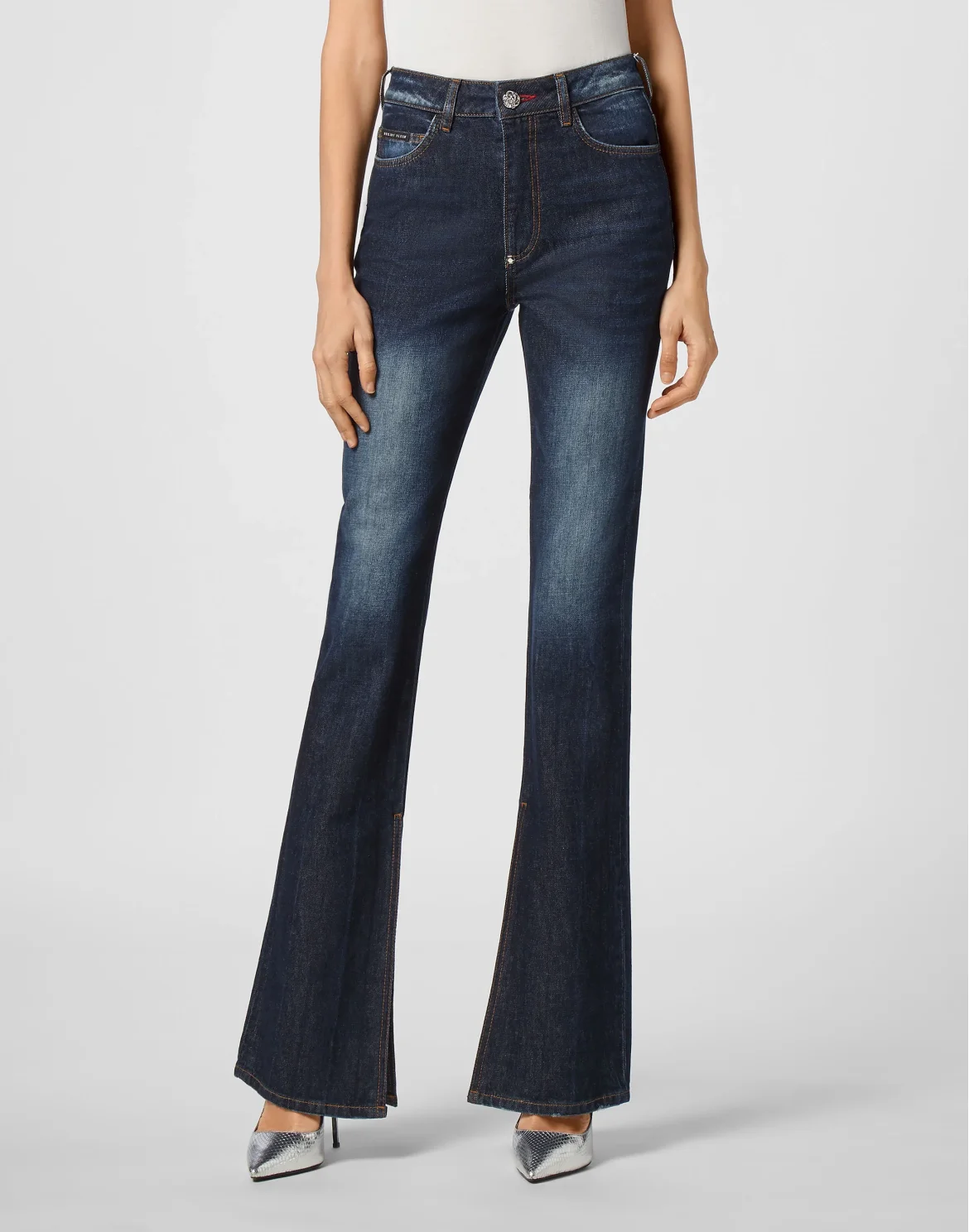 Denim Trousers Flare Fit Iconic Plein, цвет: Синий