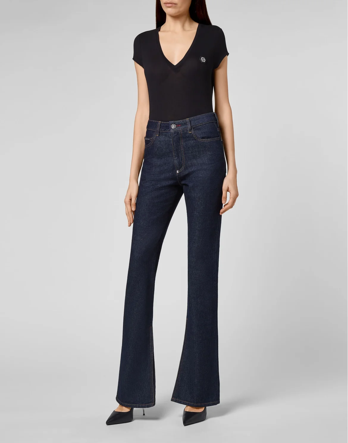 Denim Trousers Flare Fit Chains, цвет: Синий