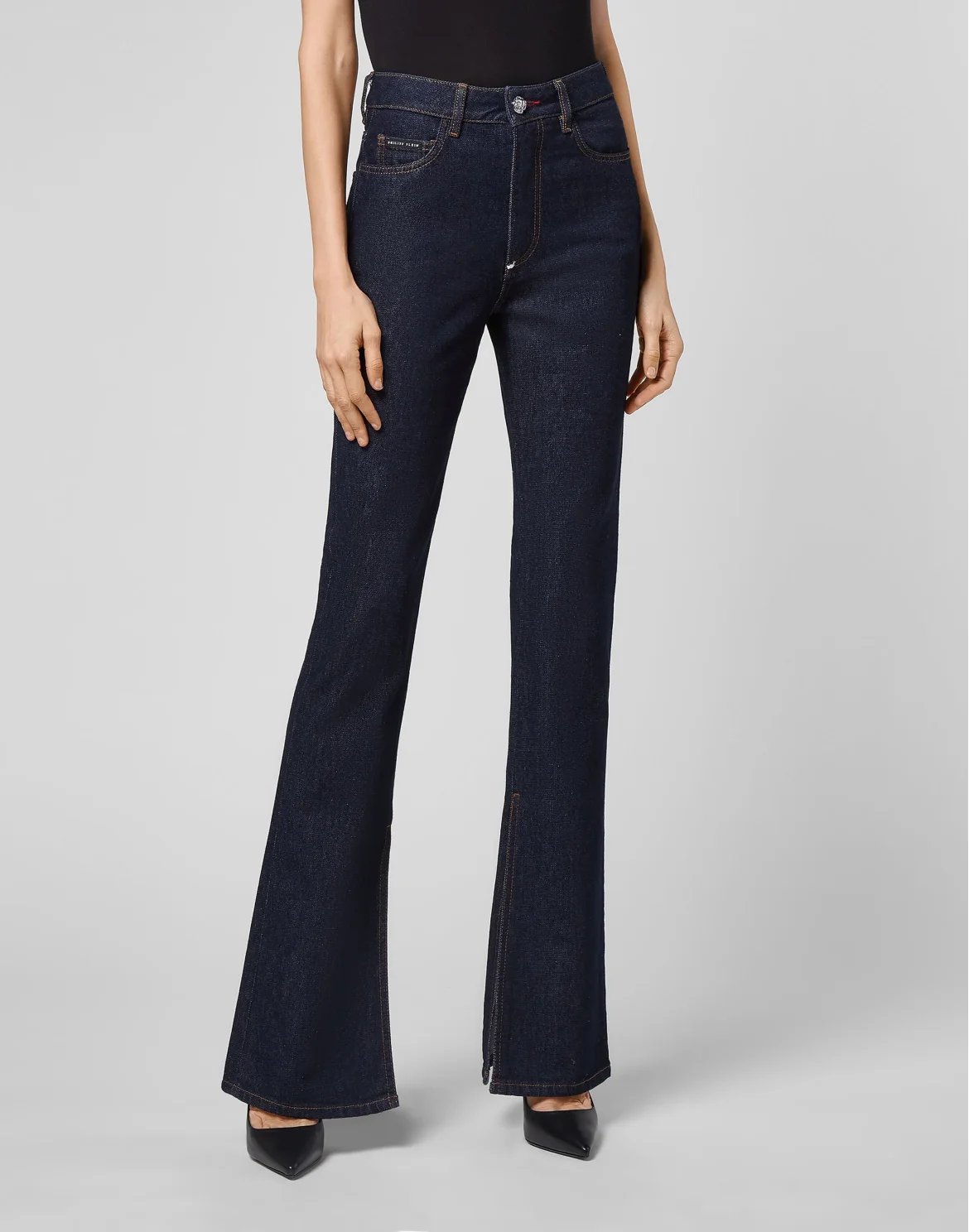 Denim Trousers Flare Fit Chains, цвет: Синий