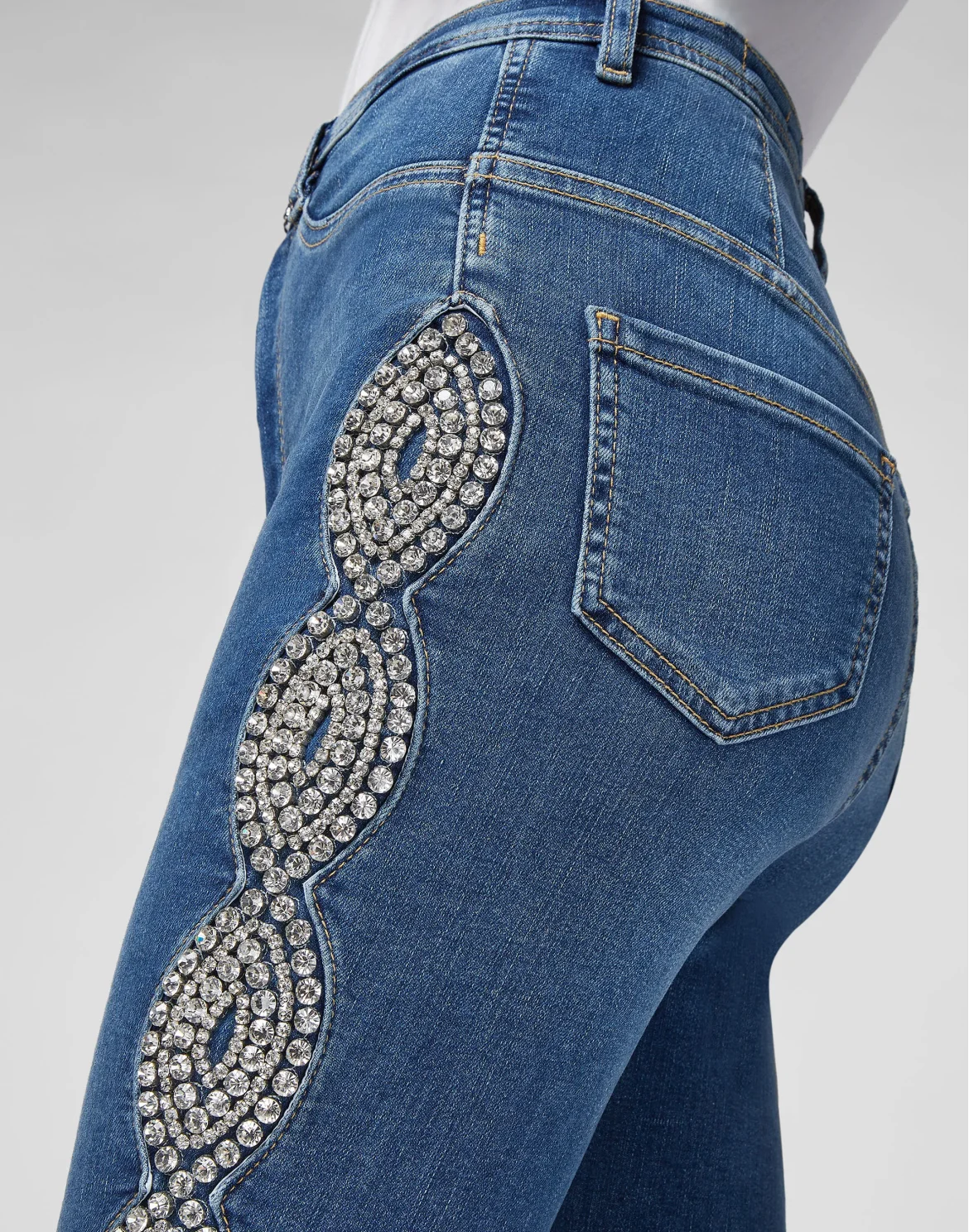 Denim Super High Waist Jegging Crystal Cable, цвет: Синий
