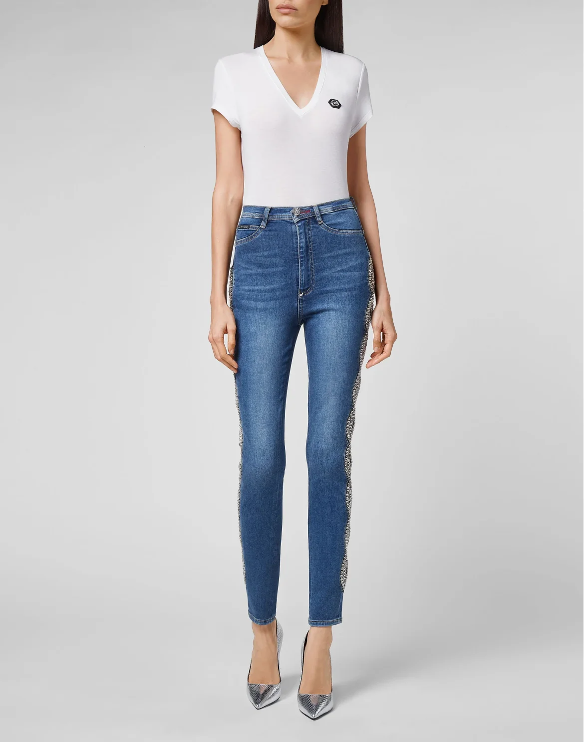 Denim Super High Waist Jegging Crystal Cable, цвет: Синий