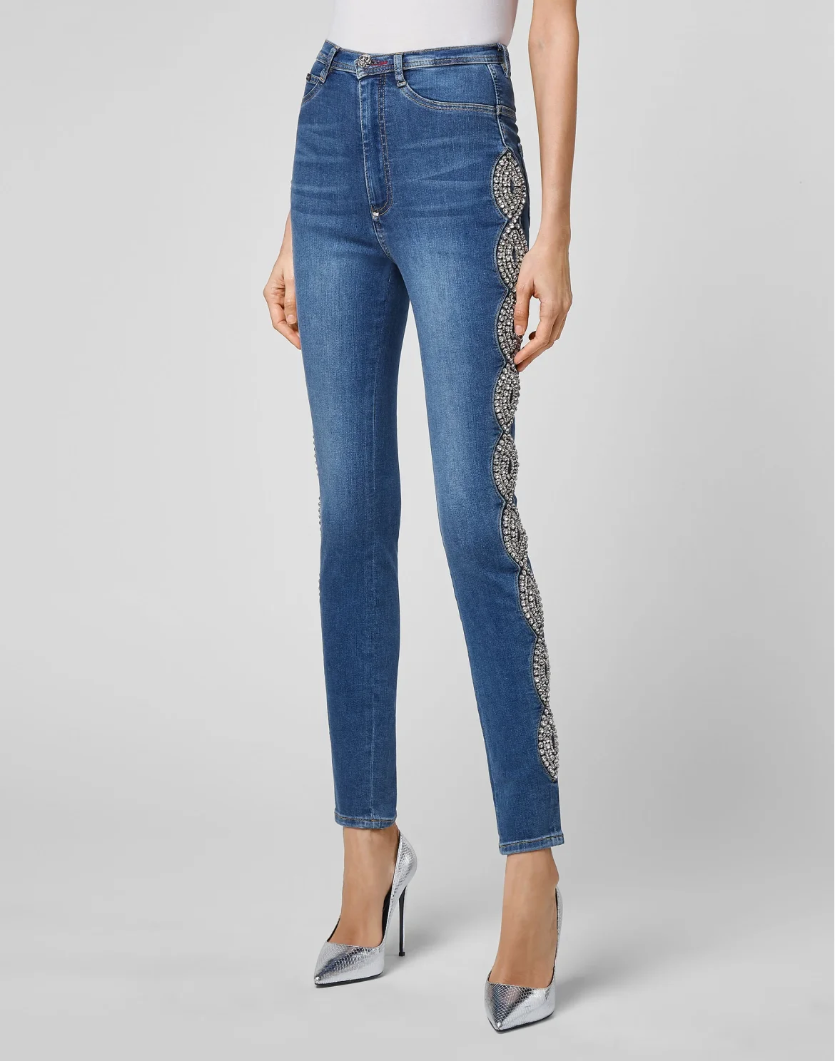 Denim Super High Waist Jegging Crystal Cable, цвет: Синий