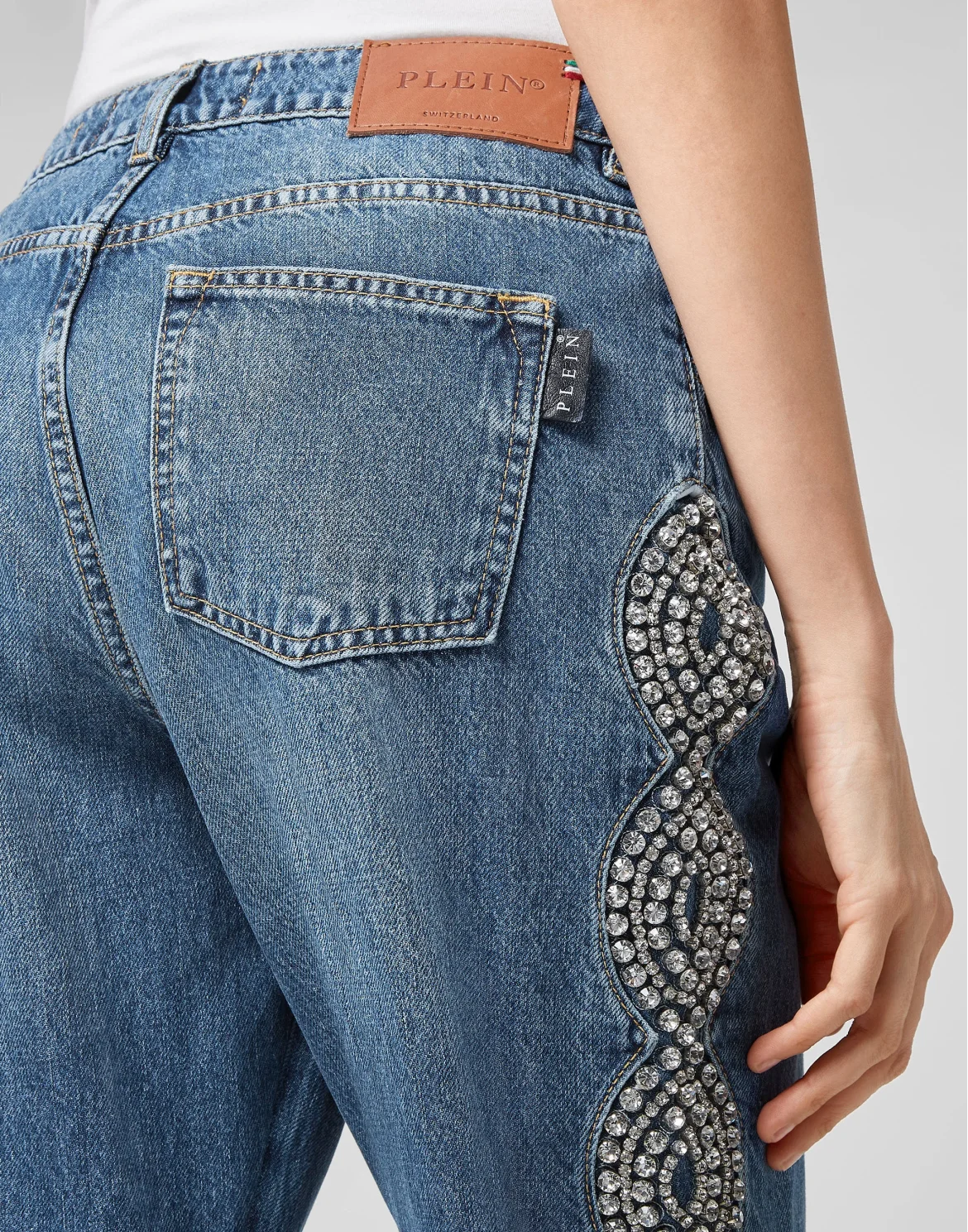 Denim Trousers Loose Fit Crystal Cable, цвет: Синий