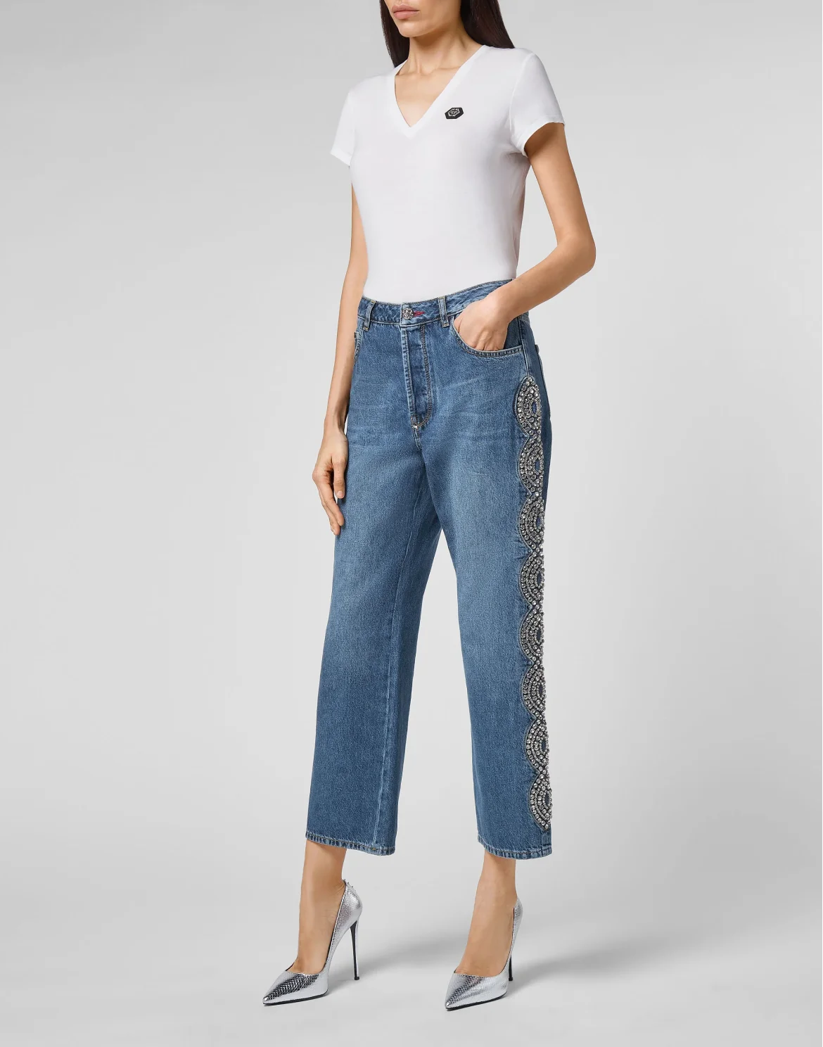 Denim Trousers Loose Fit Crystal Cable, цвет: Синий