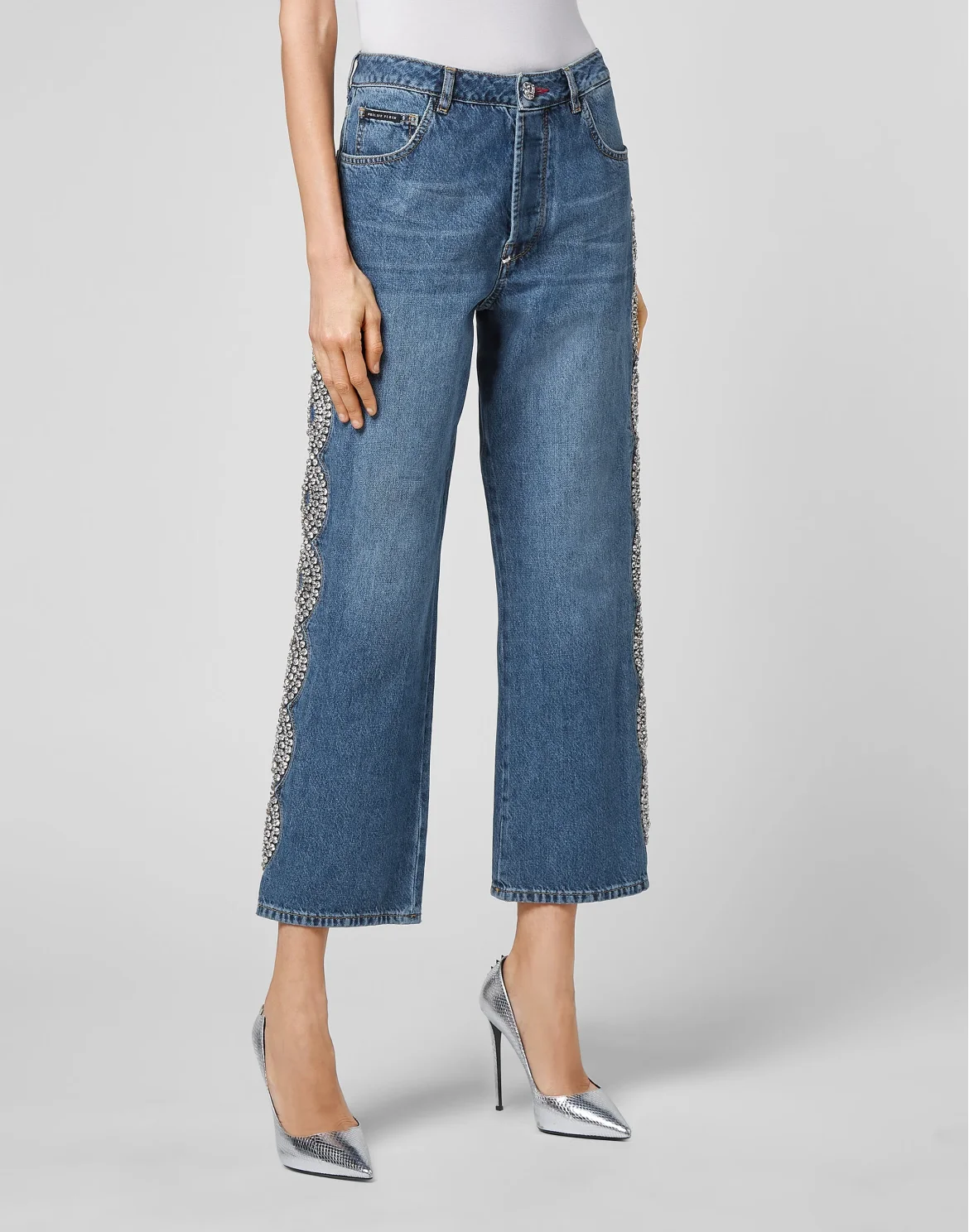 Denim Trousers Loose Fit Crystal Cable, цвет: Синий