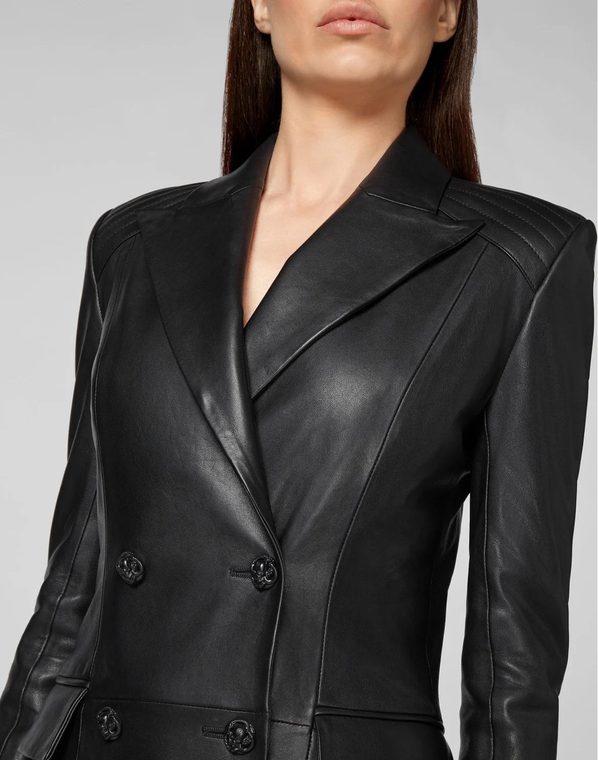 Lambskin Long Coat Iconic Plein, цвет: Черный