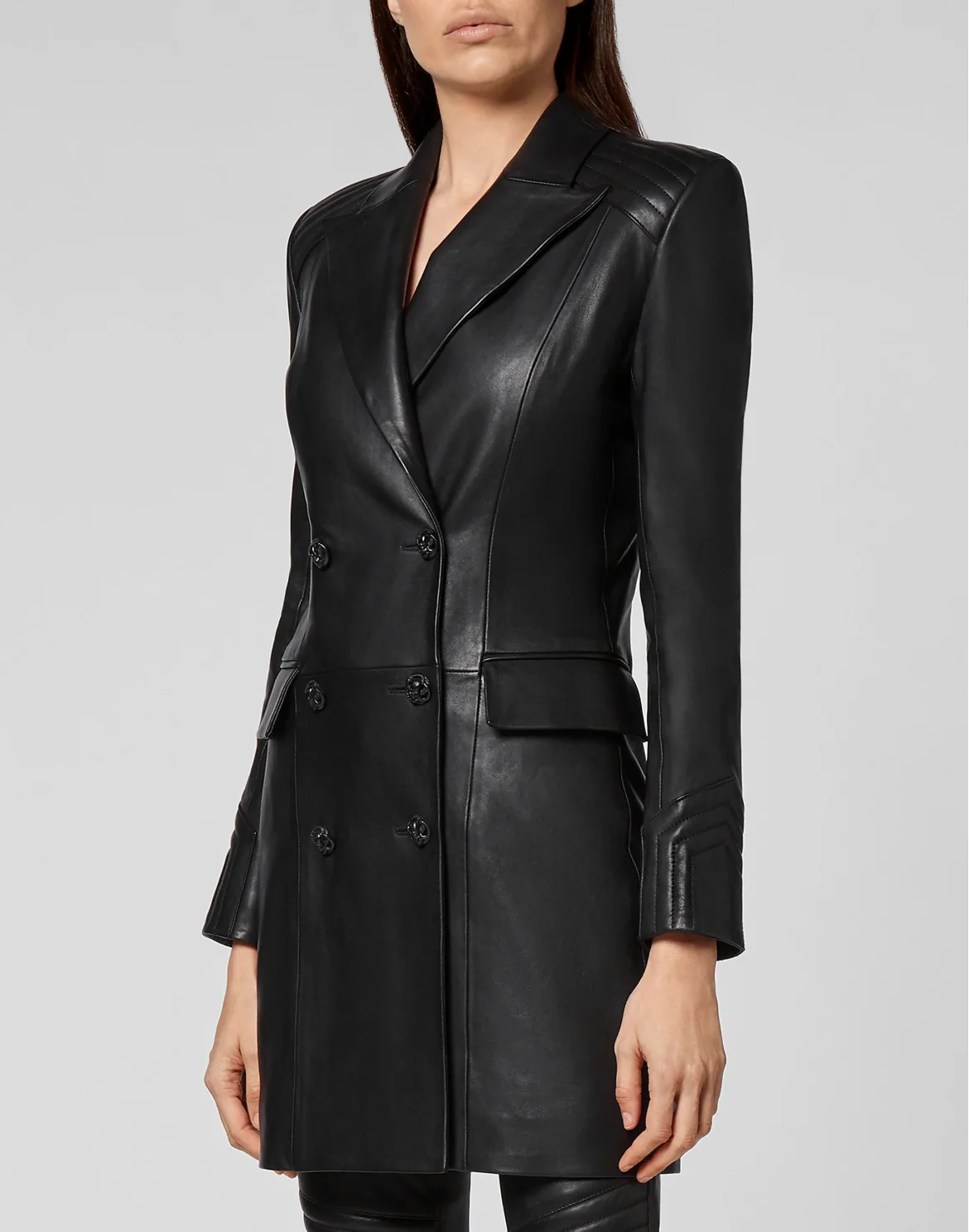 Lambskin Long Coat Iconic Plein, цвет: Черный