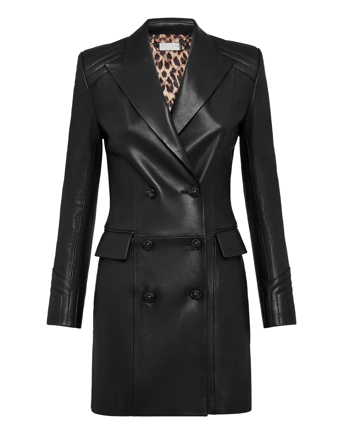 Lambskin Long Coat Iconic Plein, цвет: Черный