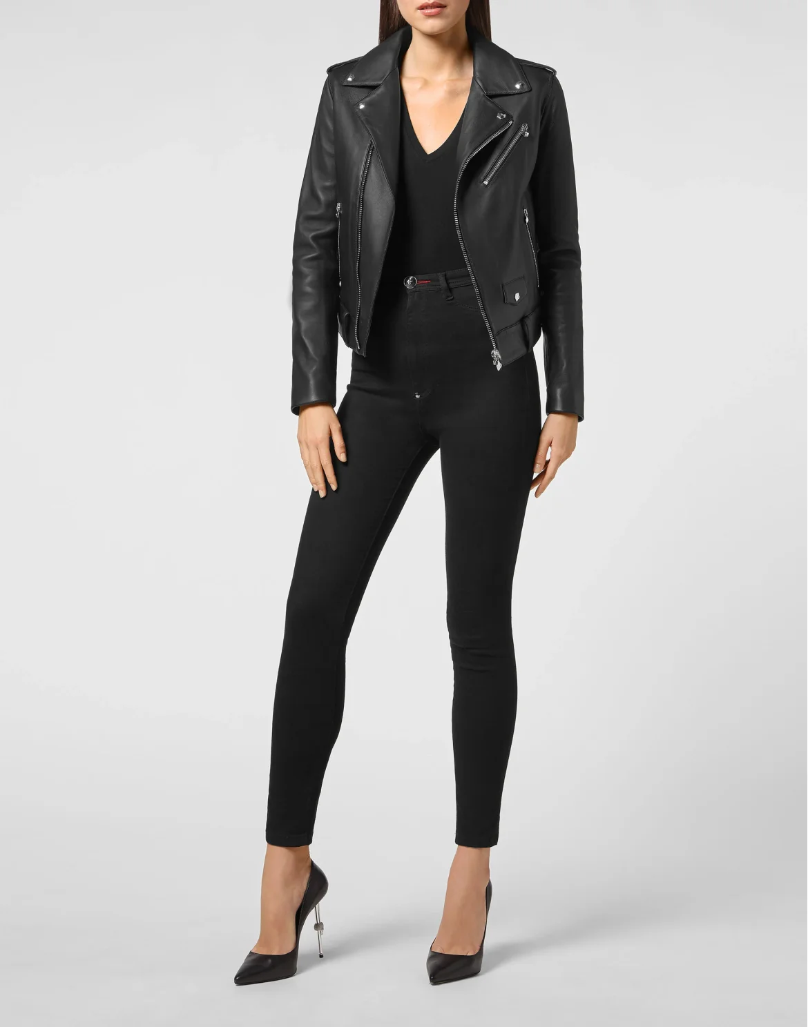 Biker Leather Jacket, цвет: Черный