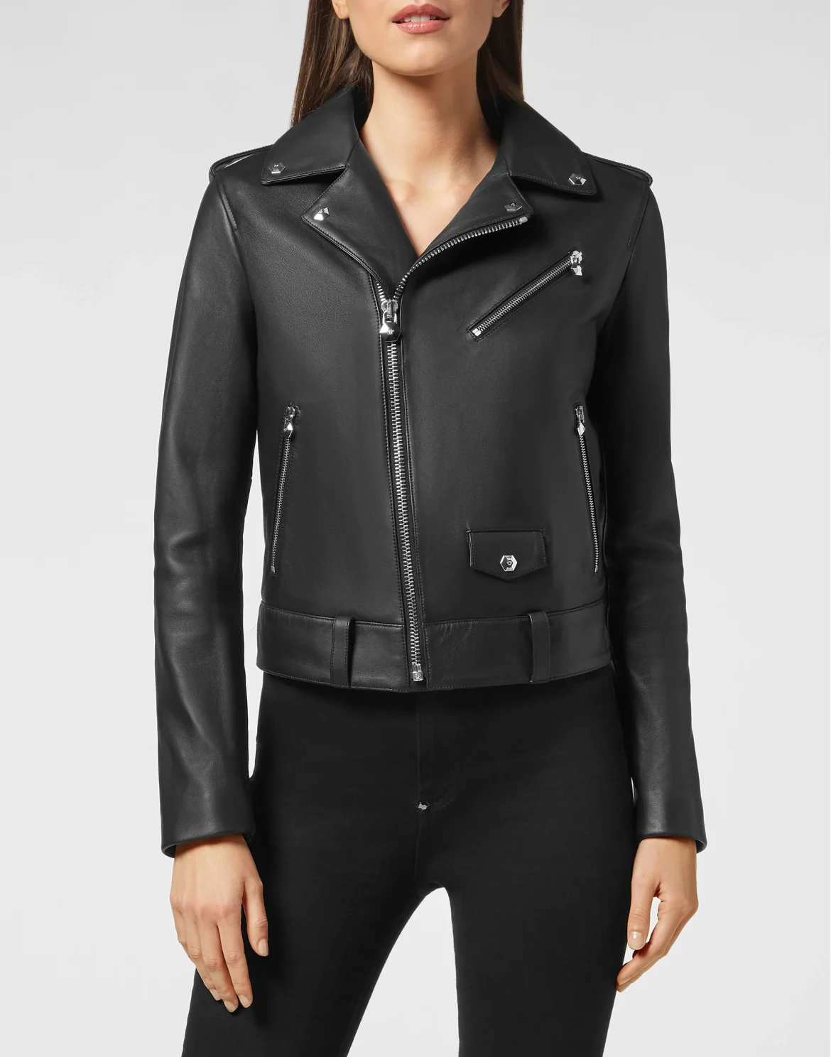 Biker Leather Jacket, цвет: Черный
