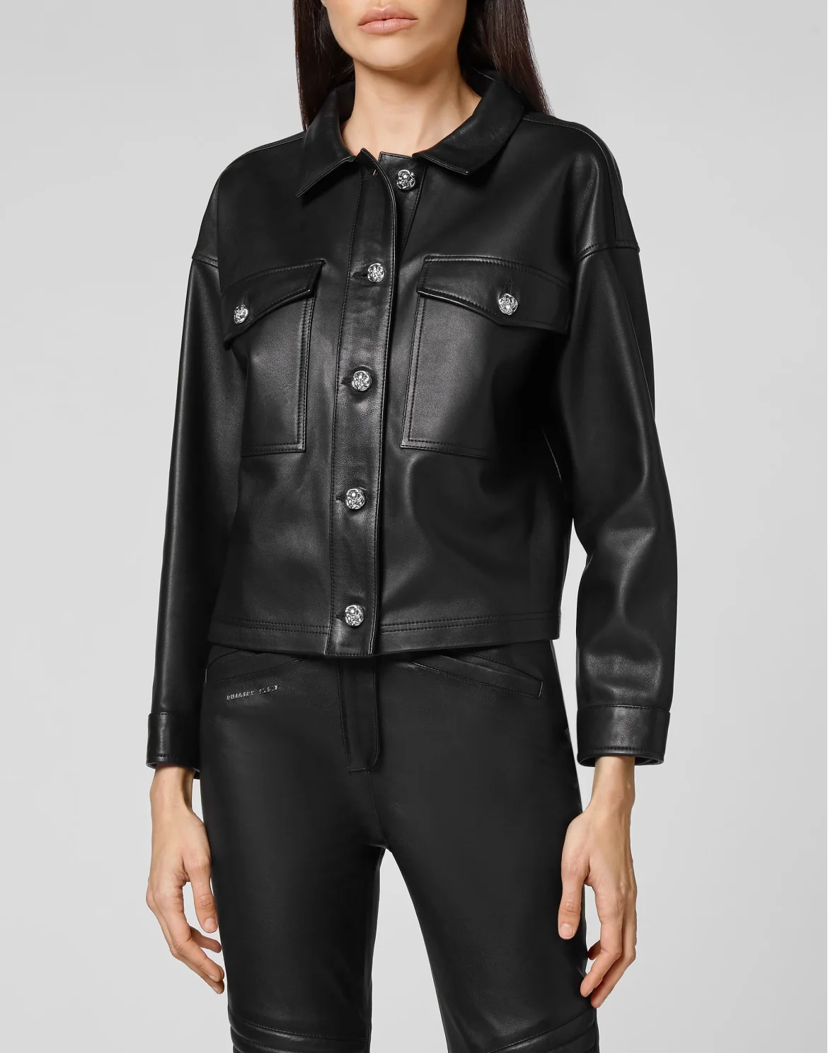 Soft Leather Shirt Crop, цвет: Черный