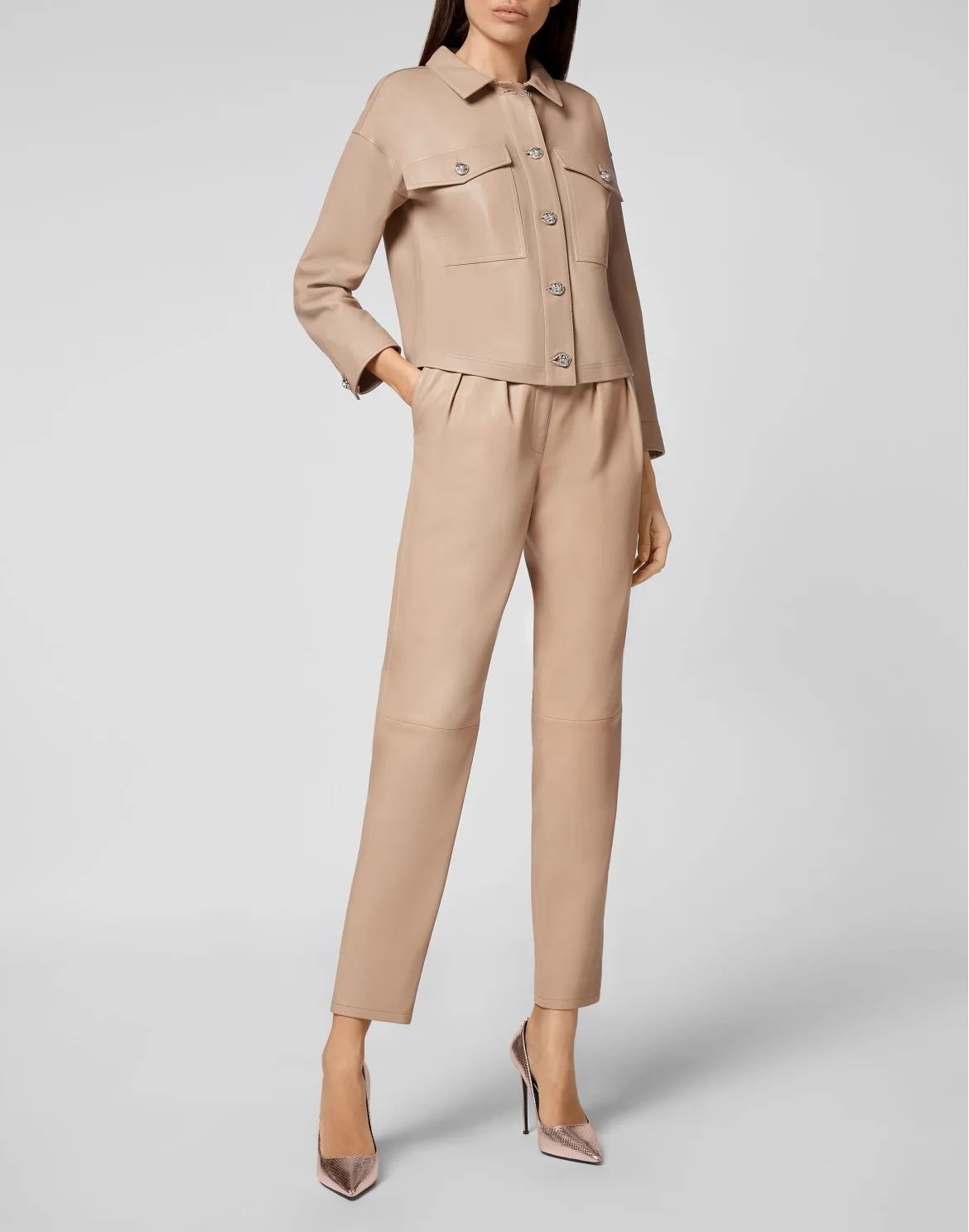Soft Leather Shirt Crop, цвет: Бежевый