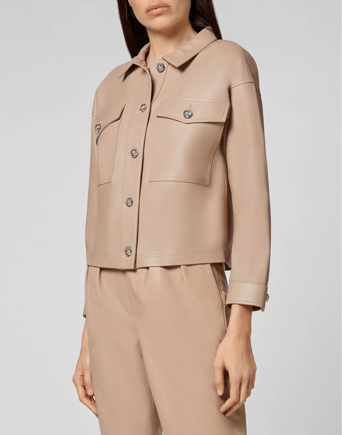 Soft Leather Shirt Crop, цвет: Бежевый