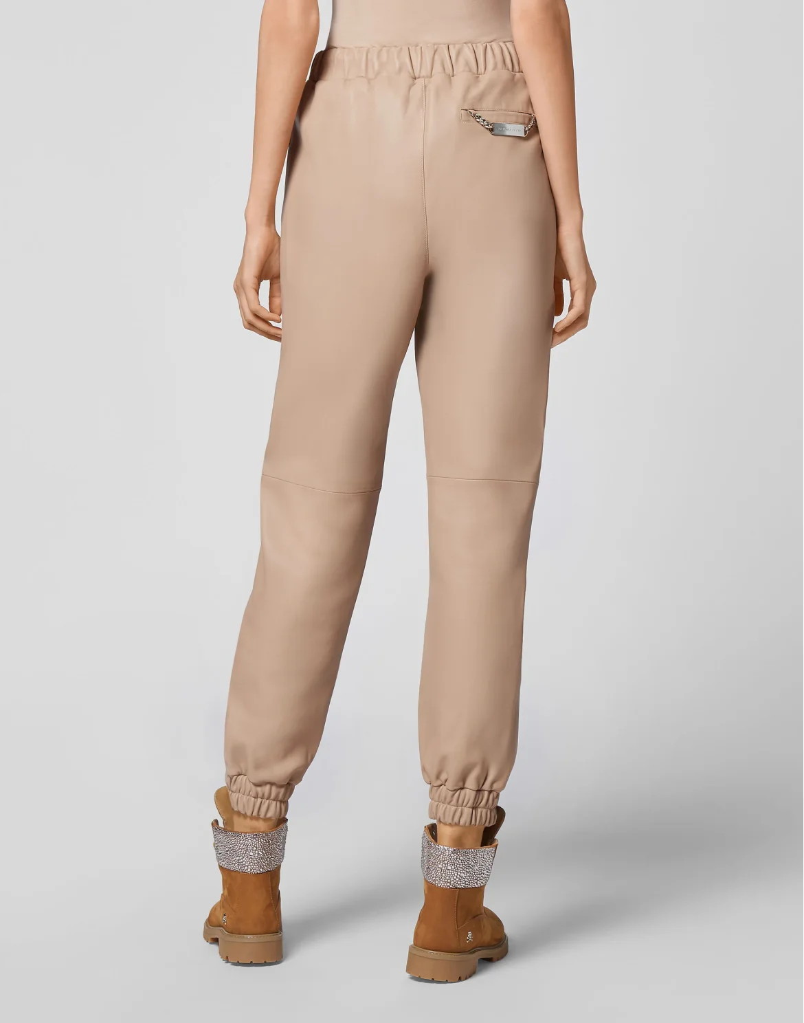 Soft Leather Jogging Trousers, цвет: Бежевый