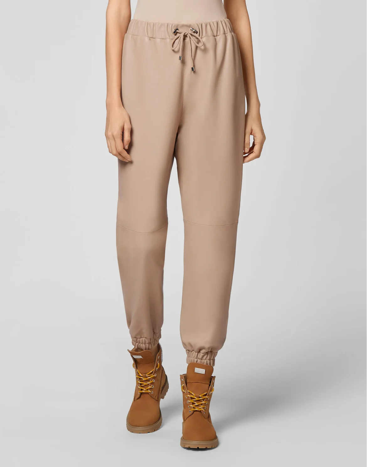 Soft Leather Jogging Trousers, цвет: Бежевый