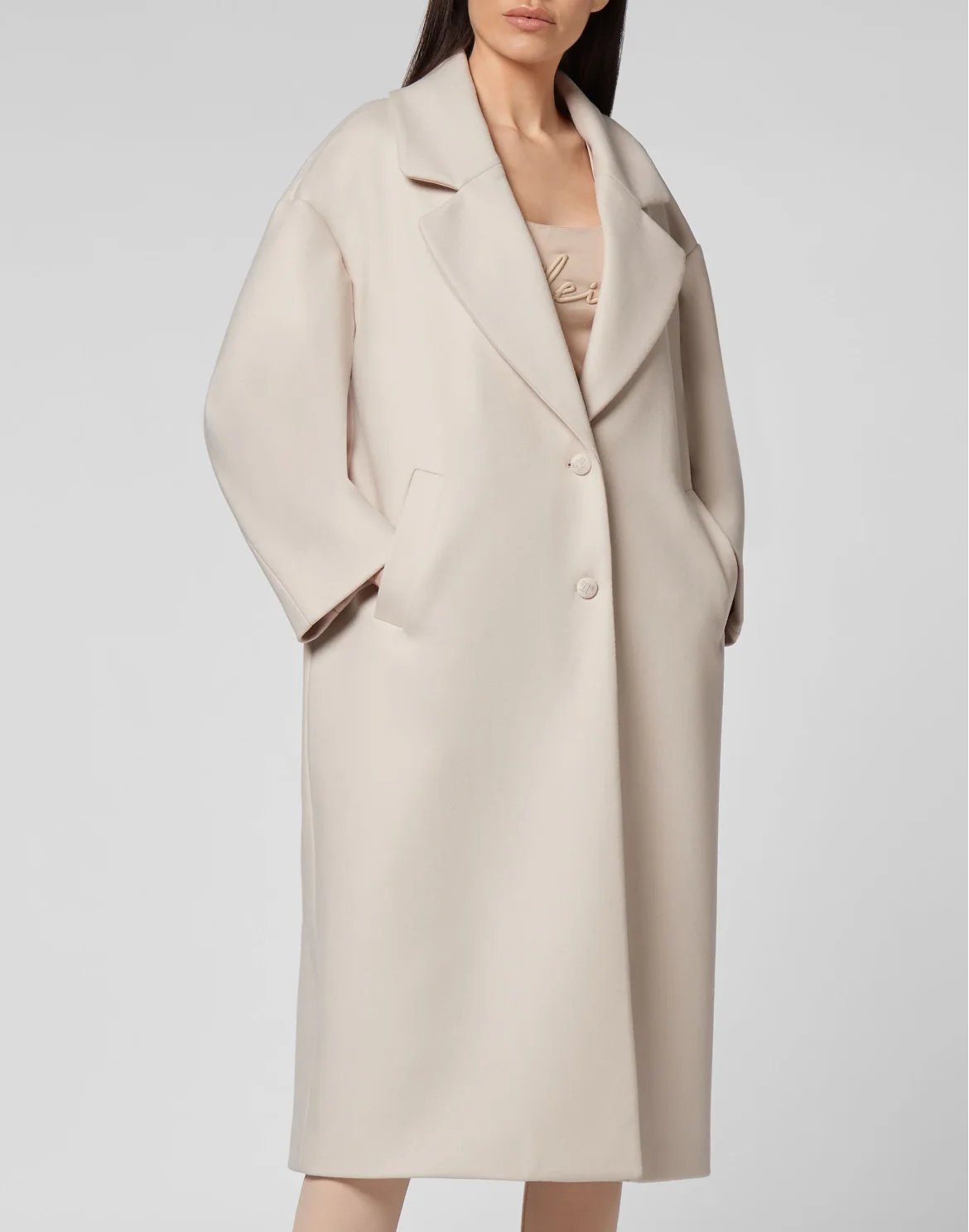 Wool Coat Long Iconic Plein, цвет: Бежевый