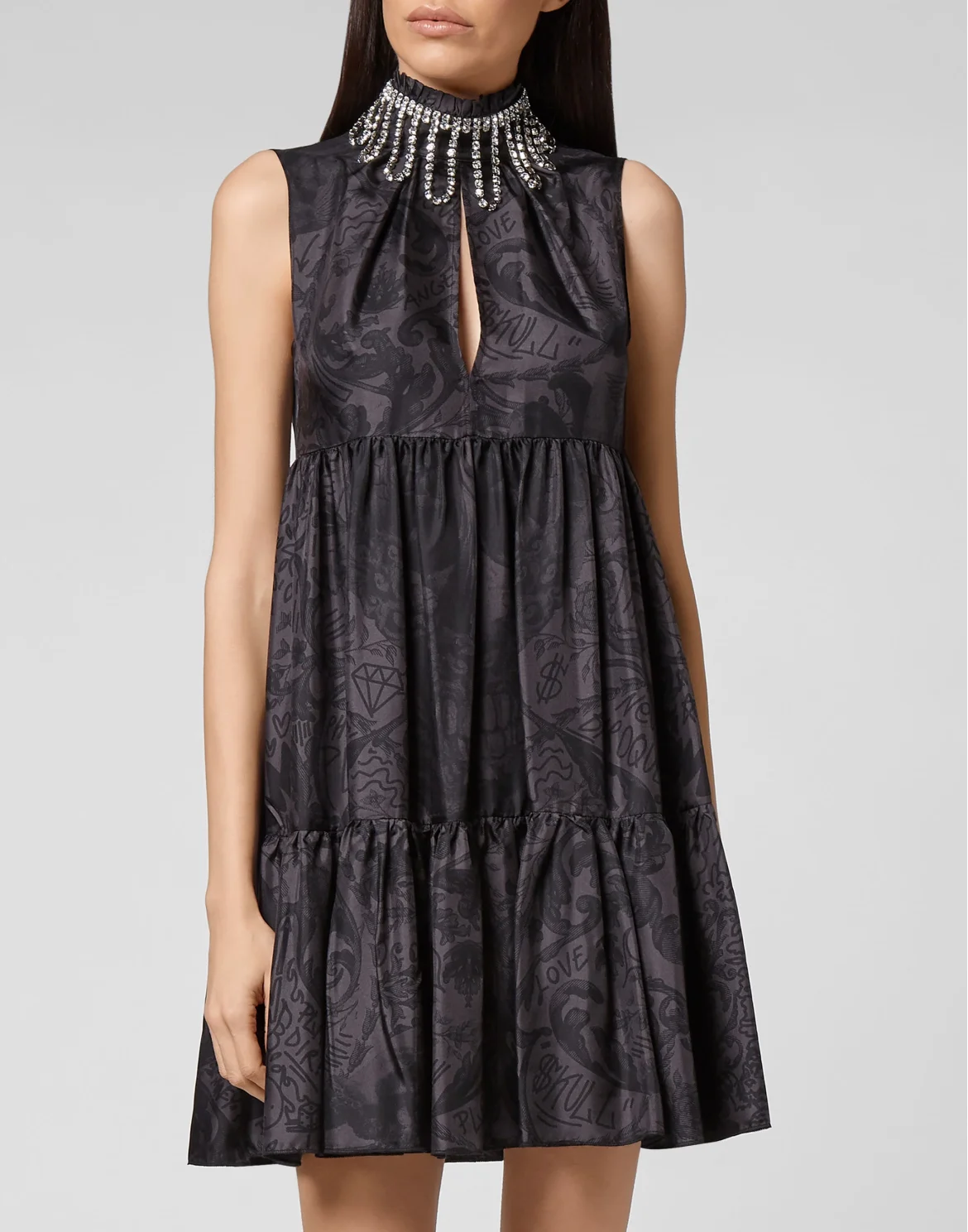 Silk Short Dress Crystal New Baroque, цвет: Черный
