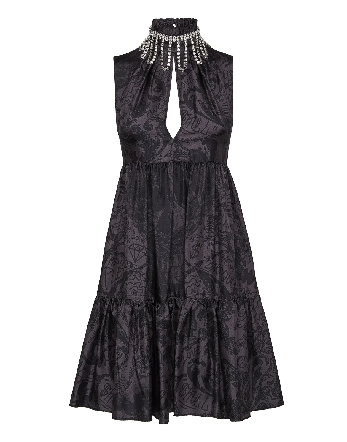 Silk Short Dress Crystal New Baroque, цвет: Черный