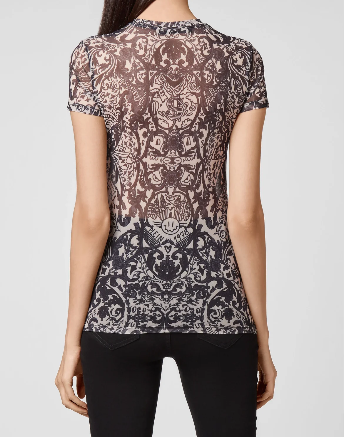 T-Shirt Round Neck SS Stretch Printed Tulle New Baroque, цвет: Розовый