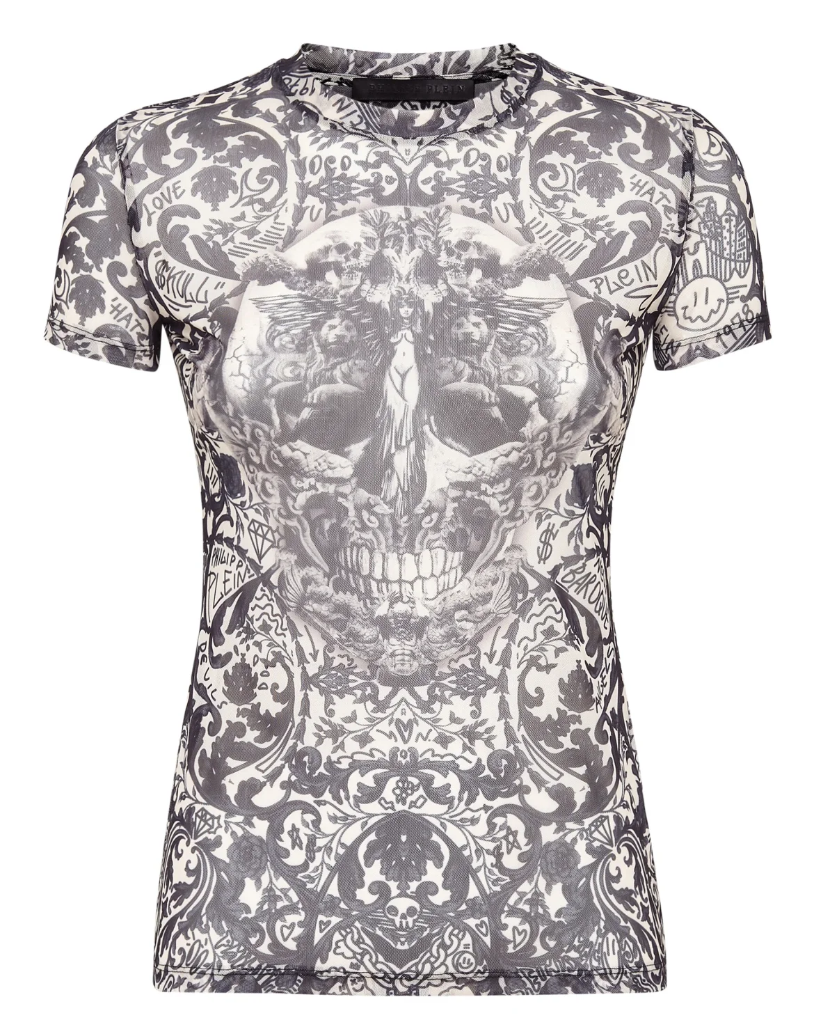 T-Shirt Round Neck SS Stretch Printed Tulle New Baroque, цвет: Розовый