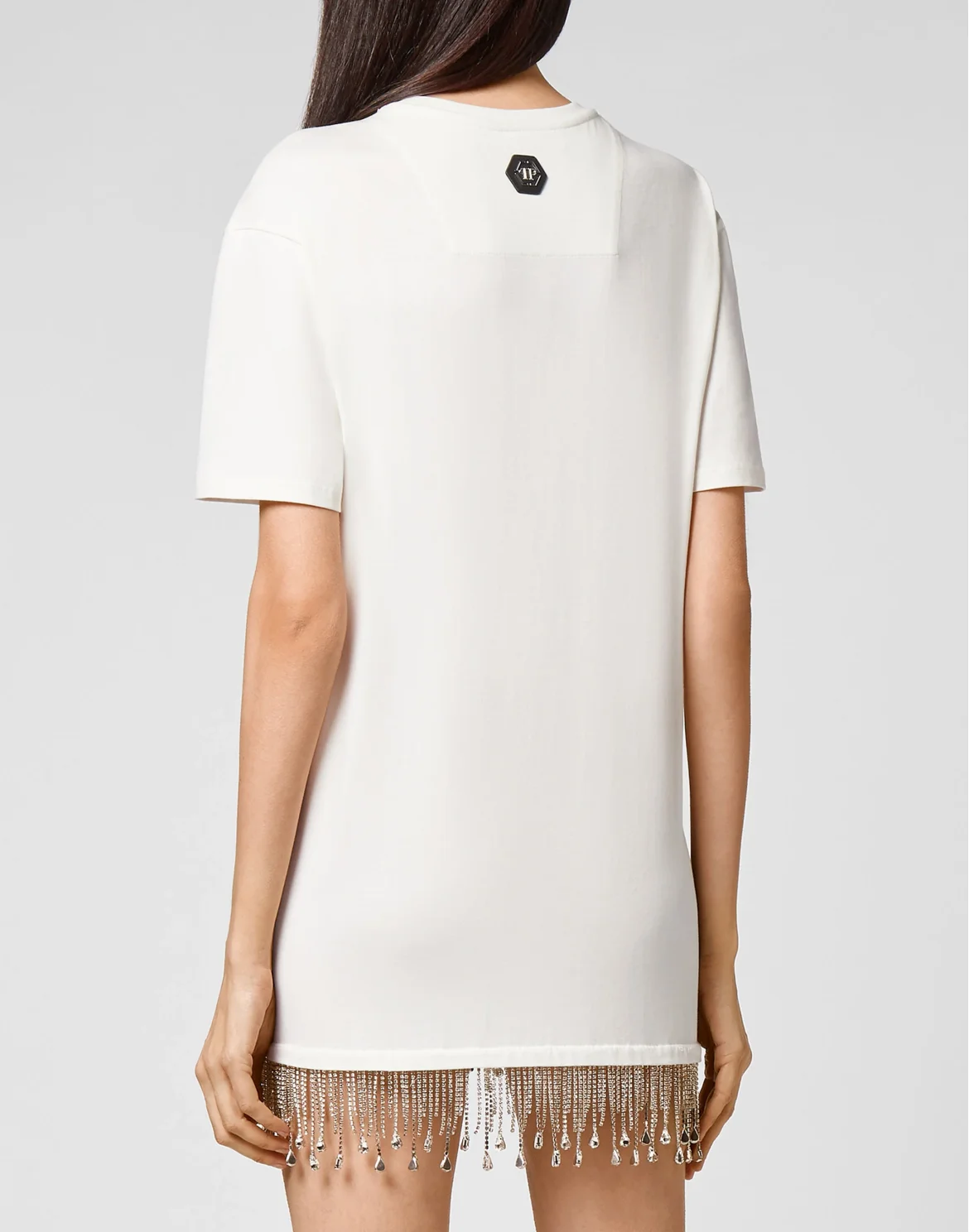 Leisurewear T-shirt Dress Crystal Fringe Embroidered Signature, цвет: Бежевый