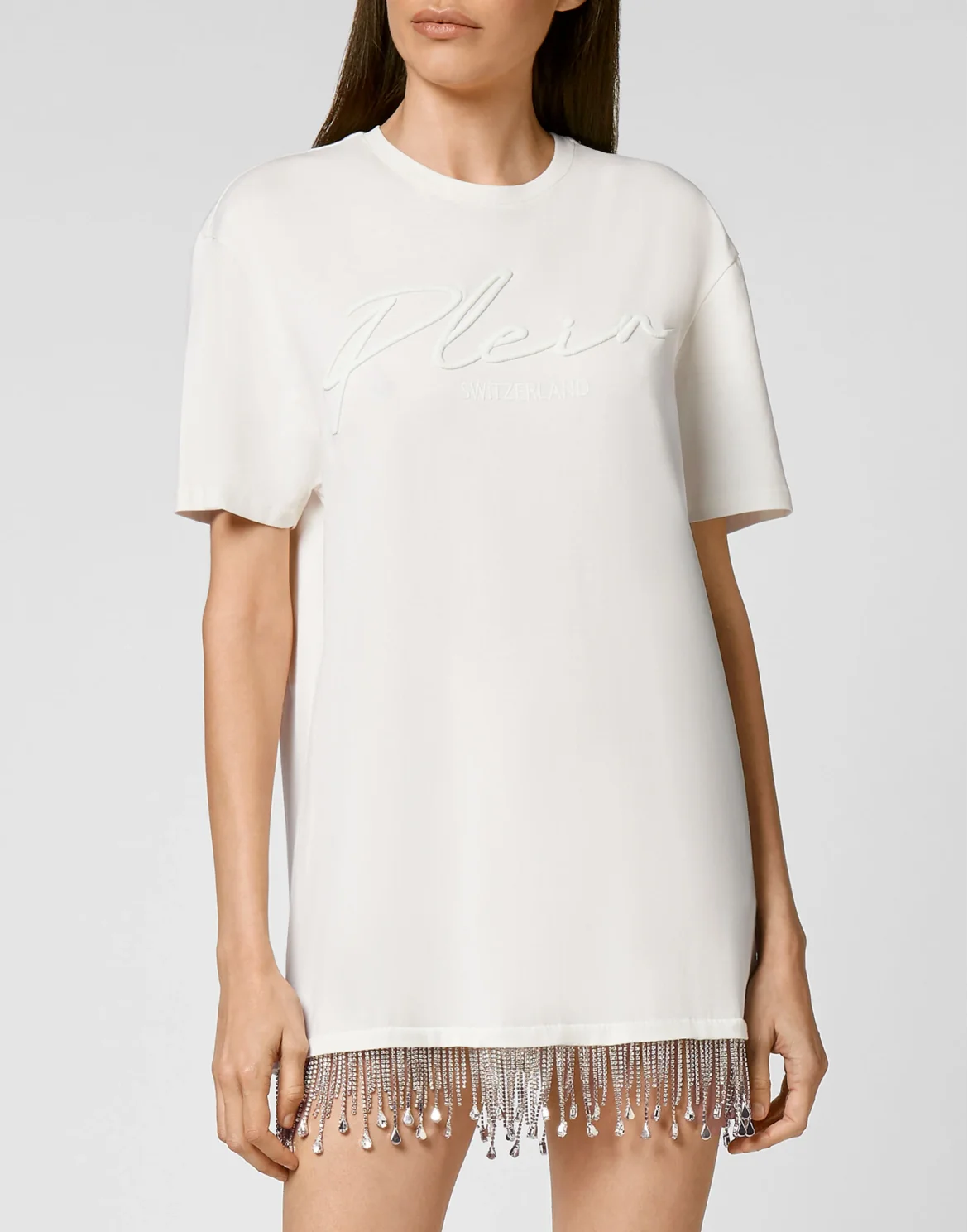 Leisurewear T-shirt Dress Crystal Fringe Embroidered Signature, цвет: Бежевый