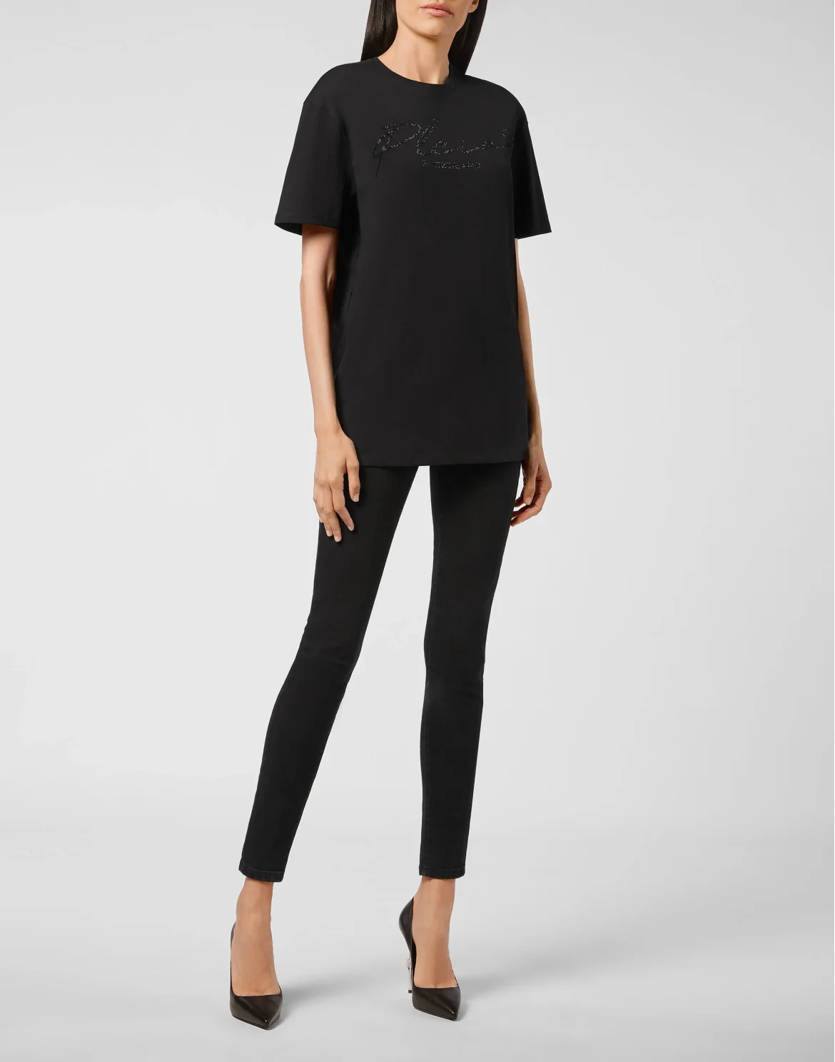 T-shirt Round Neck SS Crystal Signature, цвет: Черный