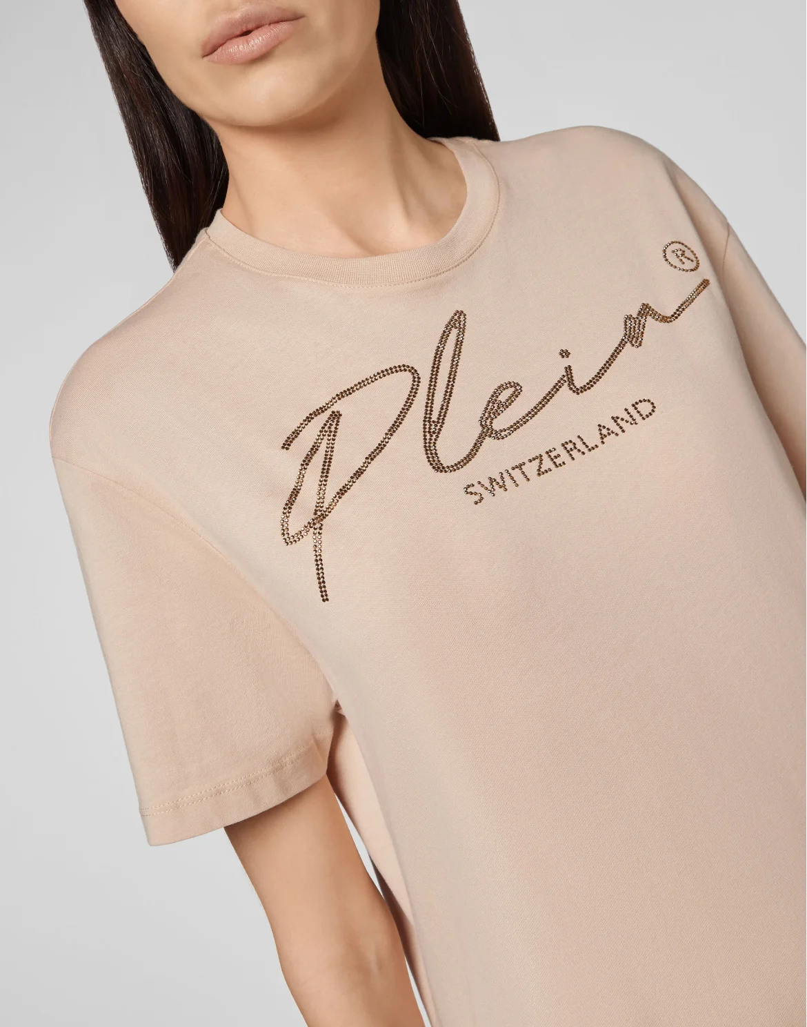 T-shirt Round Neck SS Crystal Signature, цвет: Бежевый