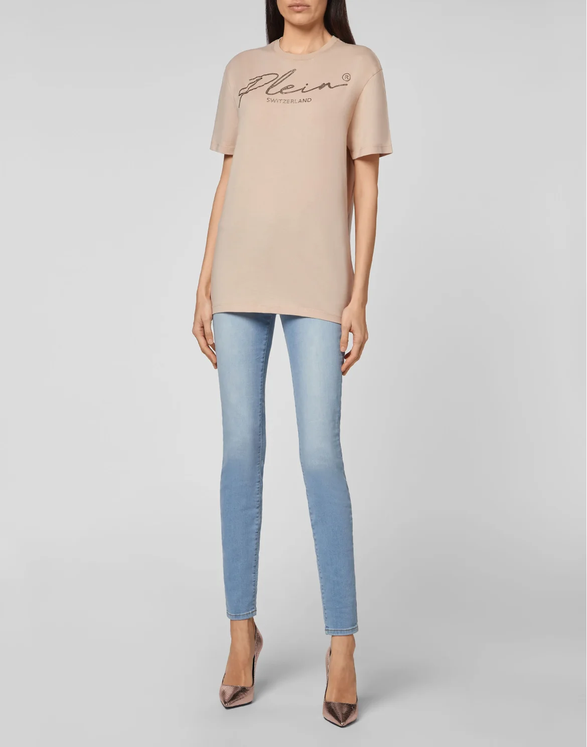 T-shirt Round Neck SS Crystal Signature, цвет: Бежевый