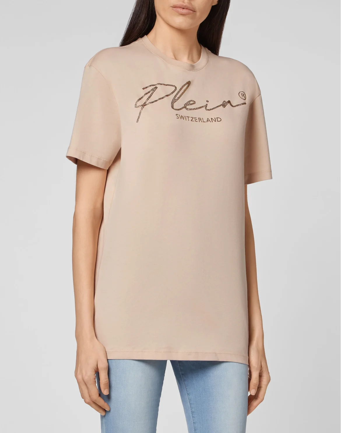 T-shirt Round Neck SS Crystal Signature, цвет: Бежевый
