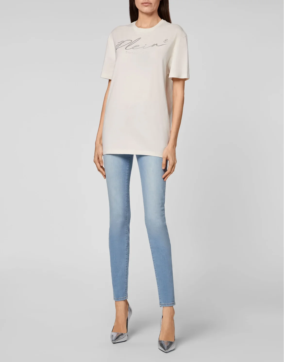 T-shirt Round Neck SS Crystal Signature, цвет: Бежевый