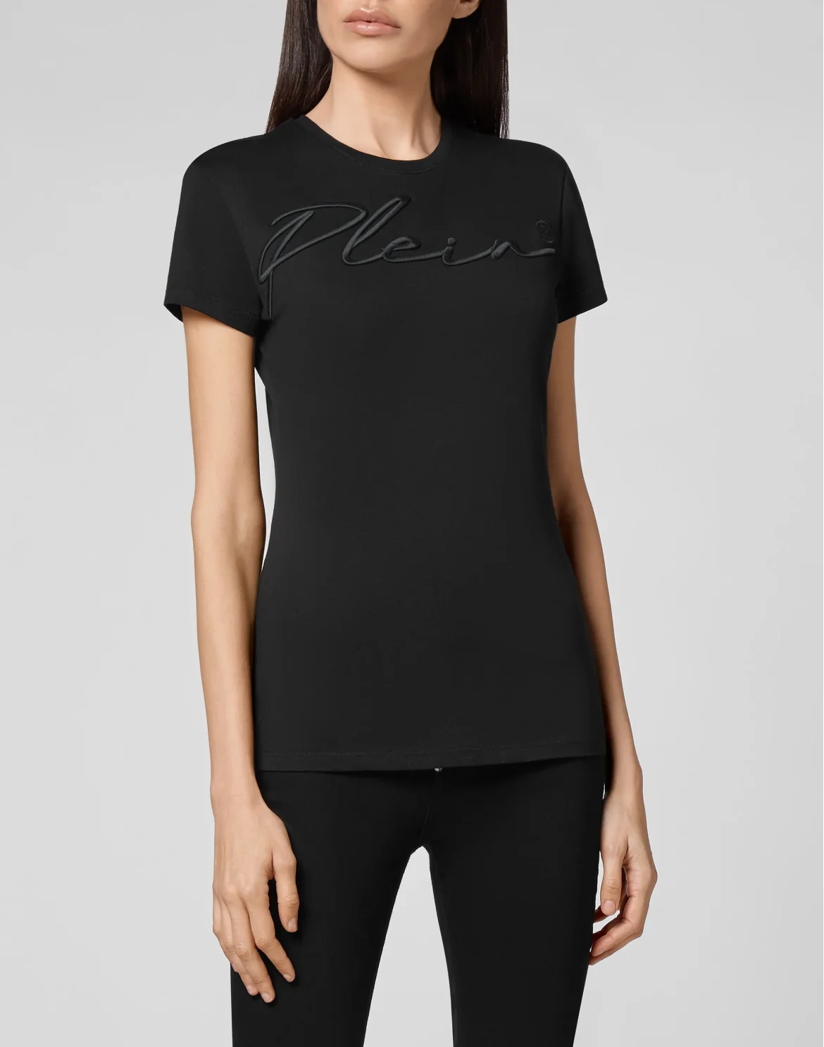 Satin T-shirt Round Neck SS Embroidery Signature, цвет: Черный