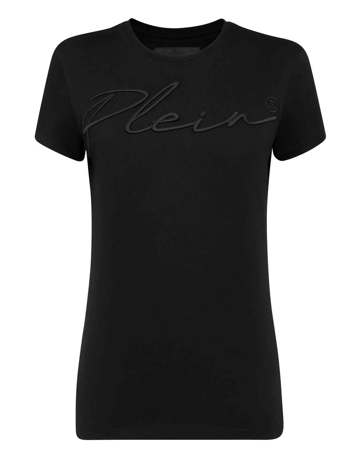 Satin T-shirt Round Neck SS Embroidery Signature, цвет: Черный
