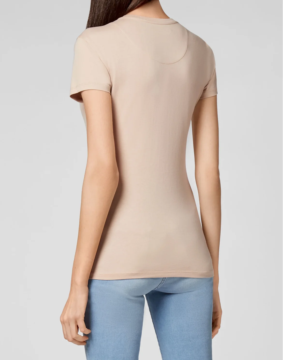 Satin T-shirt Round Neck SS Embroidery Signature, цвет: Бежевый