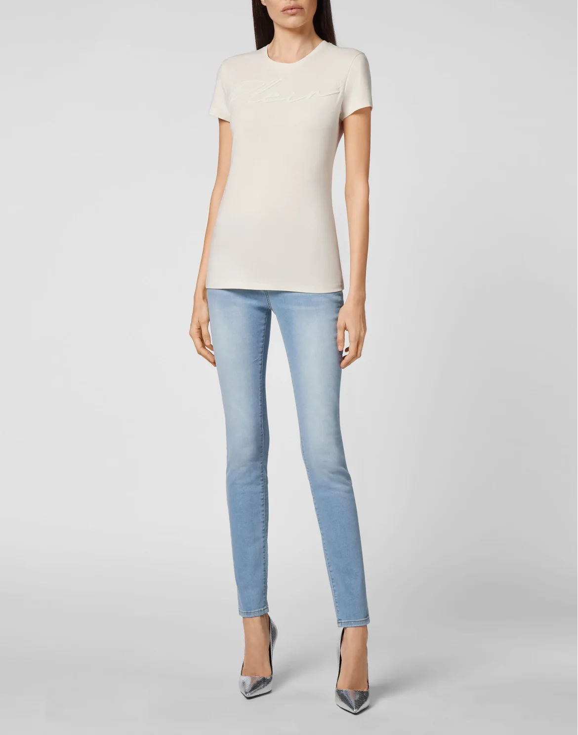Satin T-shirt Round Neck SS Embroidery Signature, цвет: Бежевый