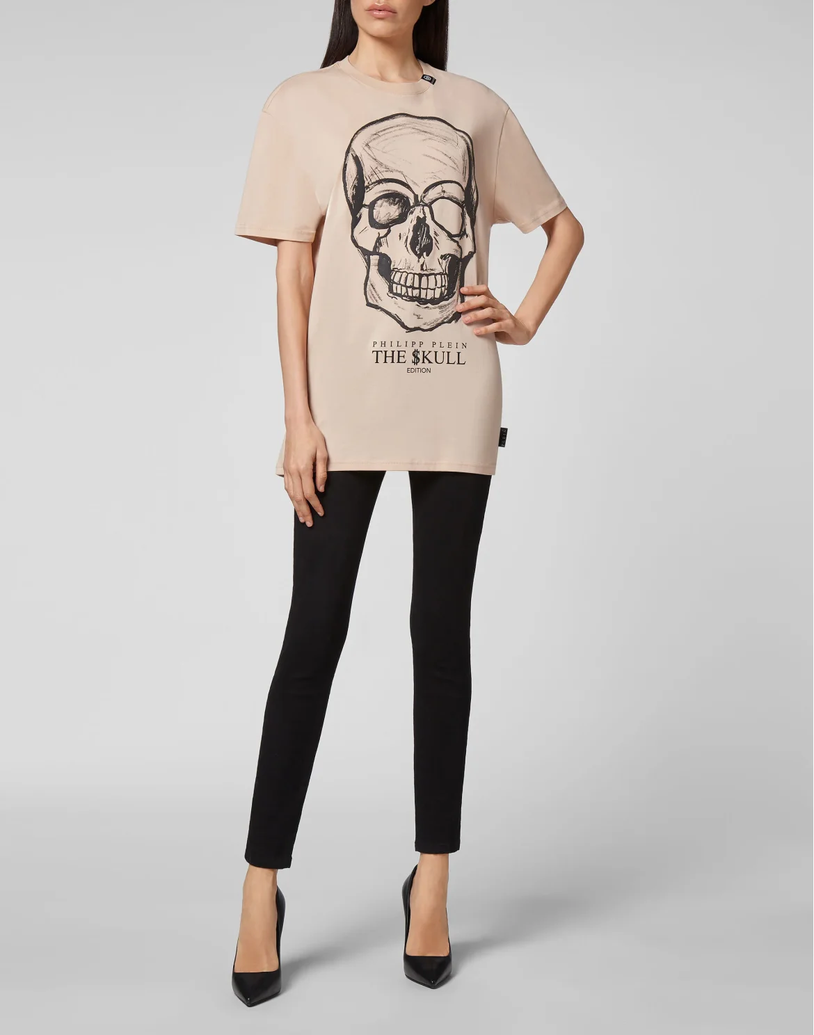 T-shirt Round Neck SS print Skull, цвет: Бежевый