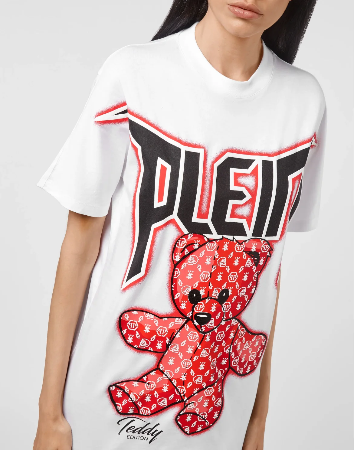 T-shirt Round Neck SS Spray Effect Print Teddy Bear, цвет: Белый