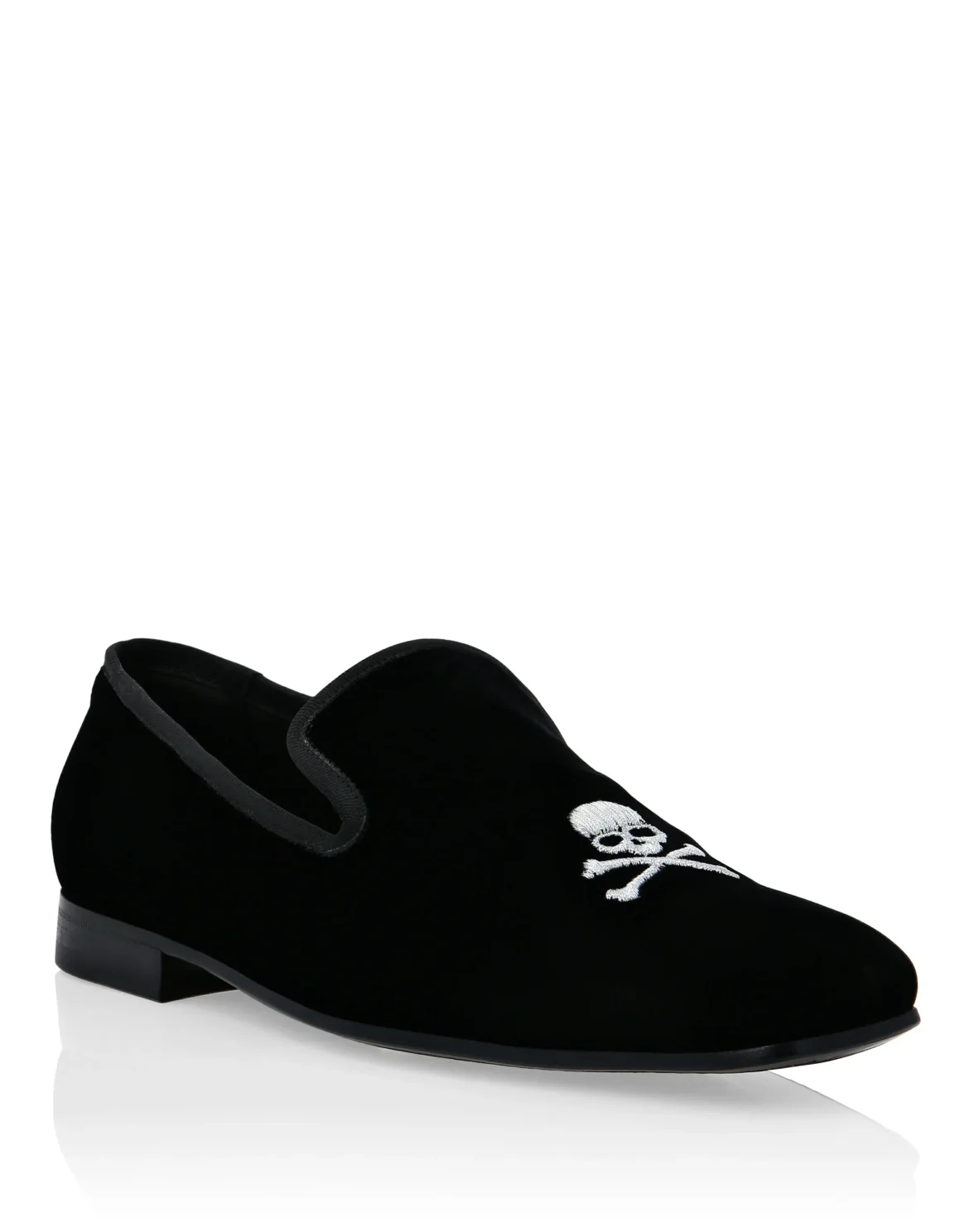Velvet Loafers Embroidery Skull, цвет: Черный