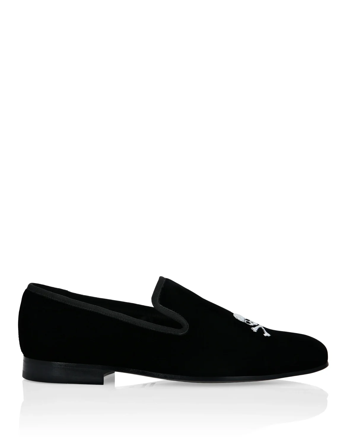 Velvet Loafers Embroidery Skull, цвет: Черный
