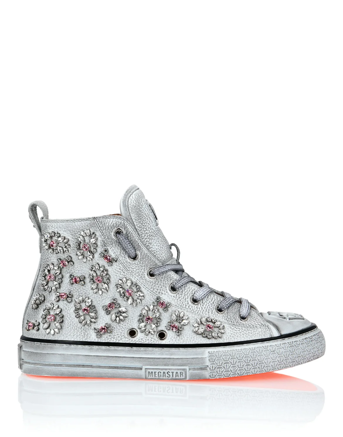Leather Hi-Top Sneakers Crystal Megastar, цвет: Белый