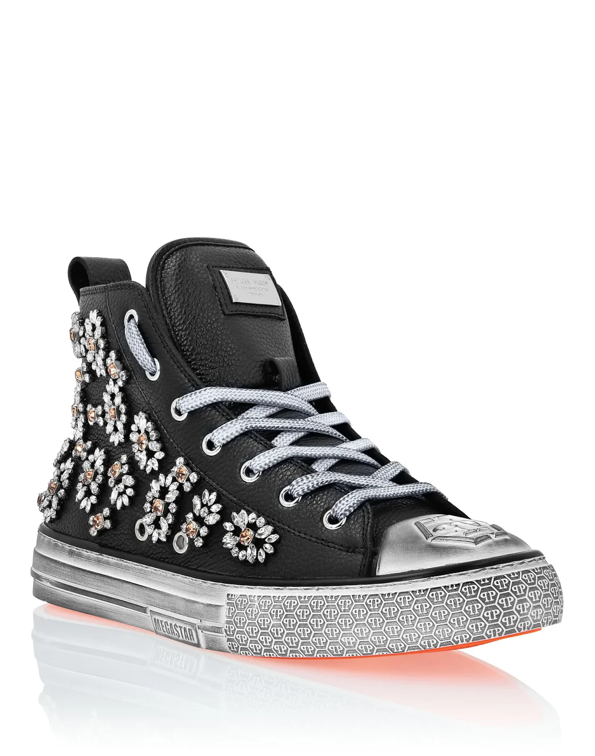 Leather Hi-Top Sneakers Crystal Megastar, цвет: Черный