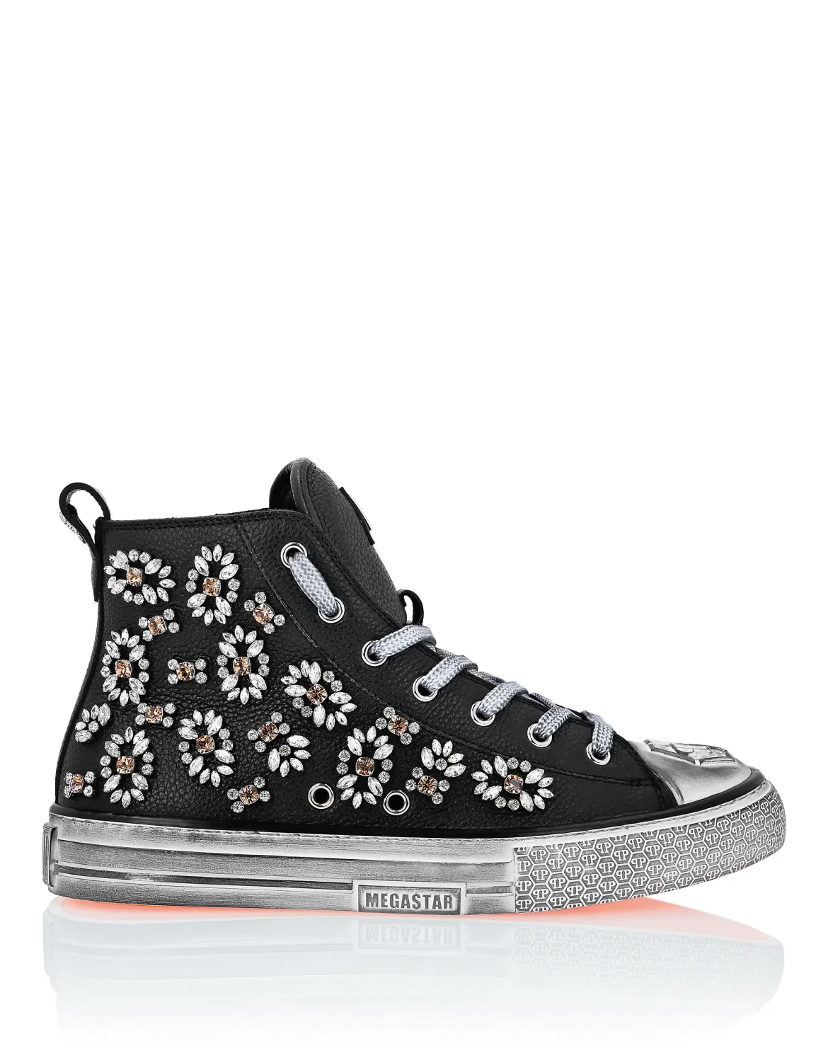 Leather Hi-Top Sneakers Crystal Megastar, цвет: Черный