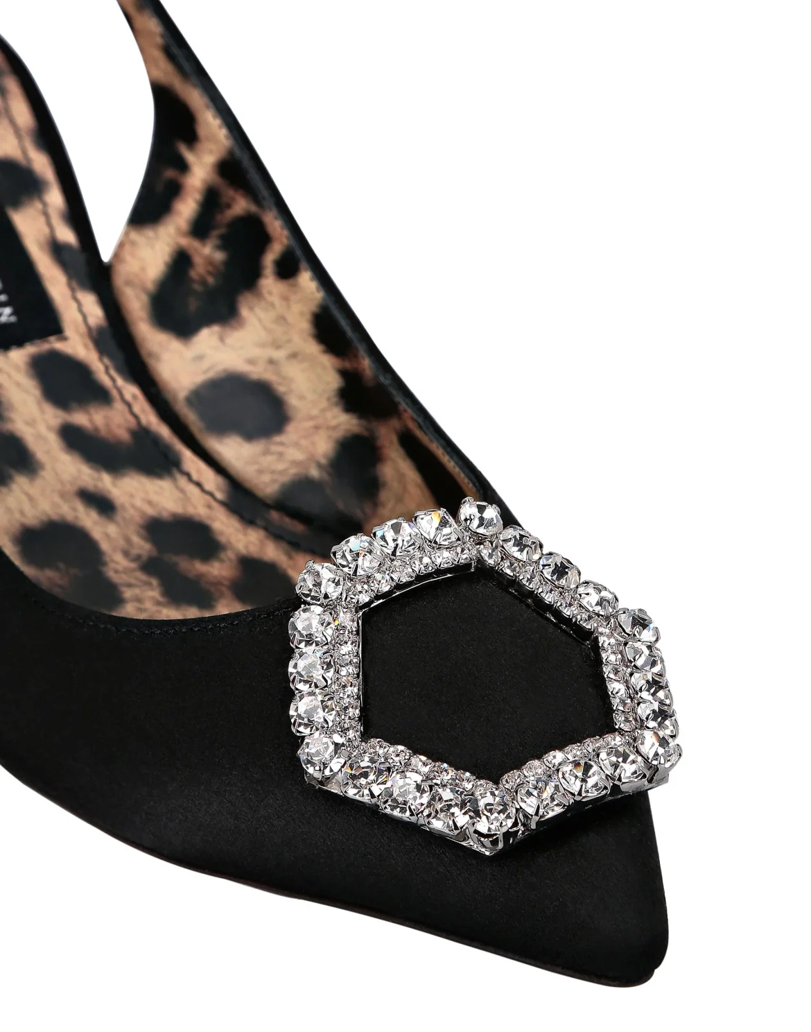 Satin Decollete Slingback Low Heels Crystal Hexagon, цвет: Черный