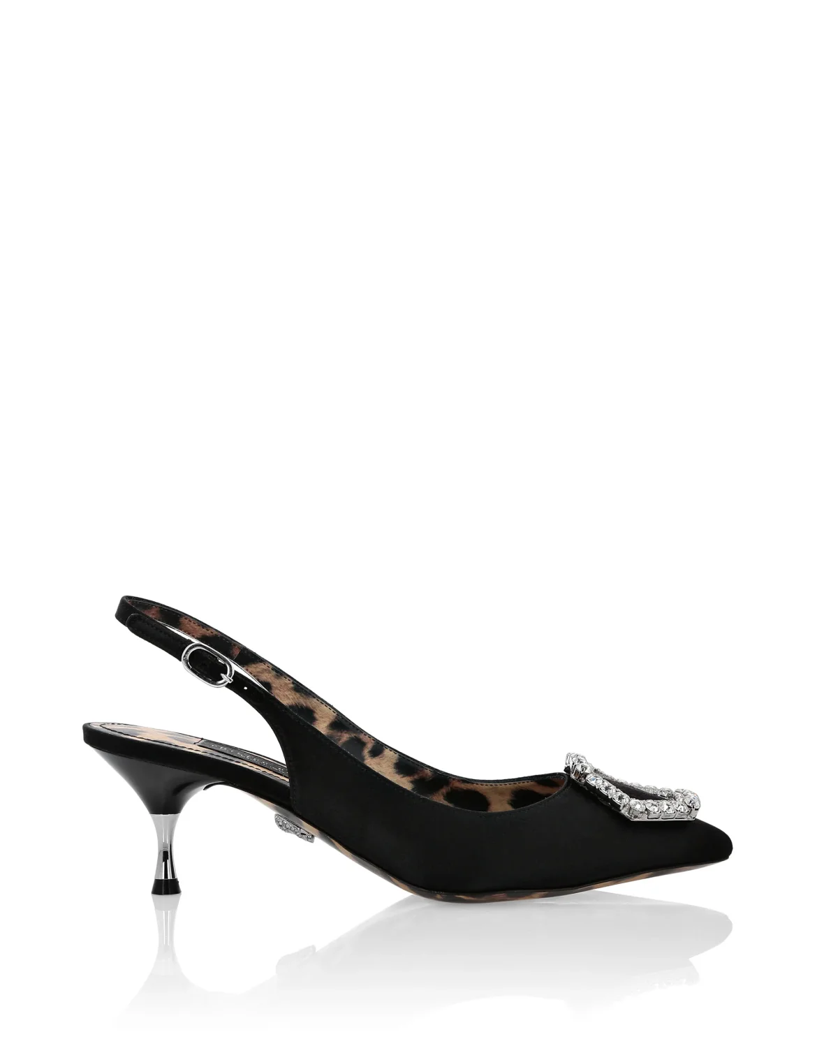 Satin Decollete Slingback Low Heels Crystal Hexagon, цвет: Черный
