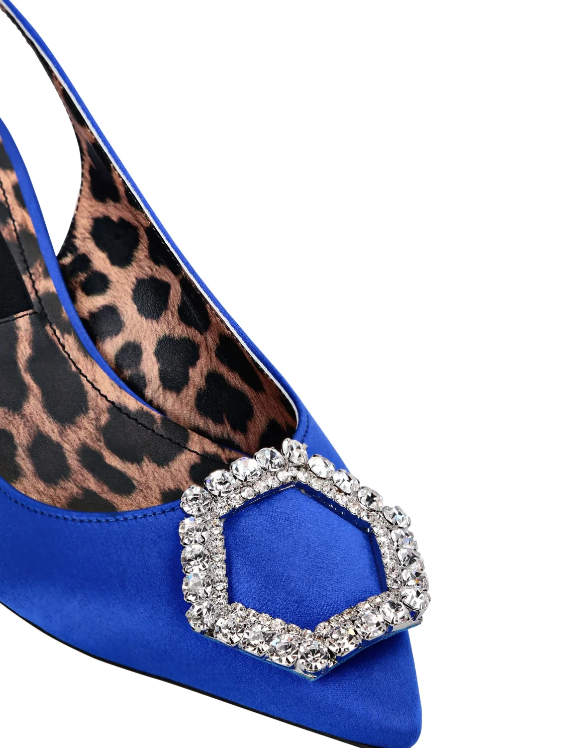 Satin Decollete Slingback Low Heels Crystal Hexagon, цвет: Синий