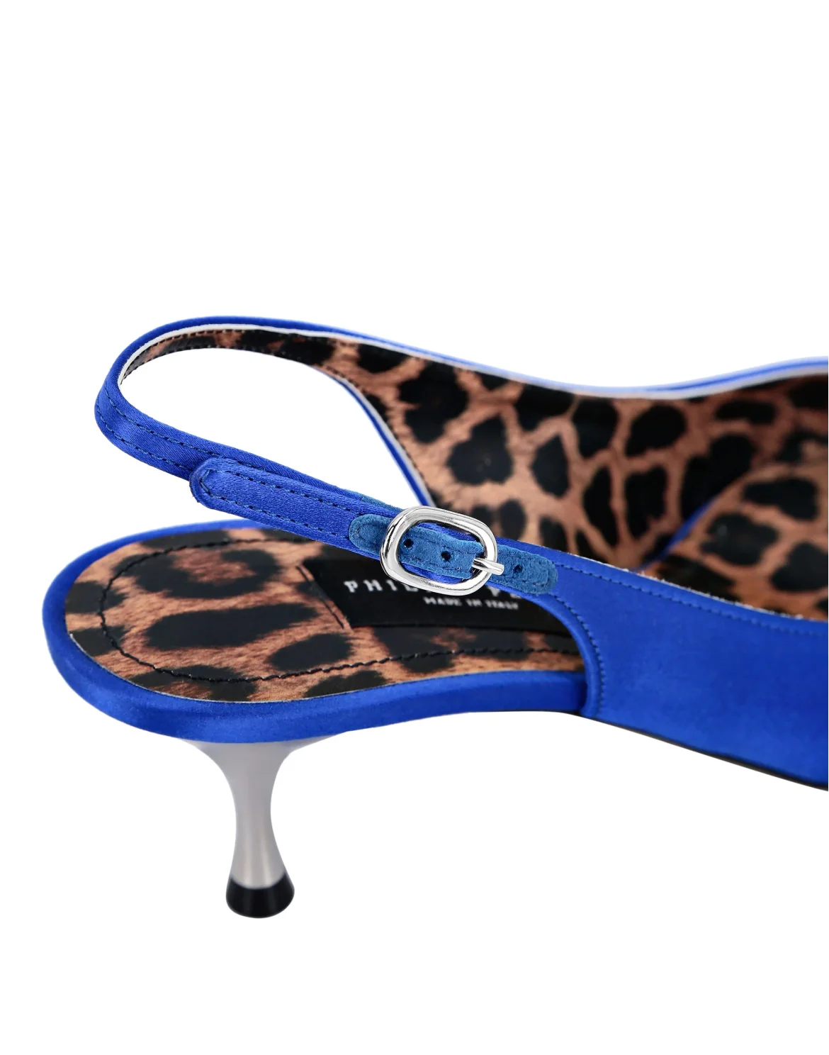 Satin Decollete Slingback Low Heels Crystal Hexagon, цвет: Синий