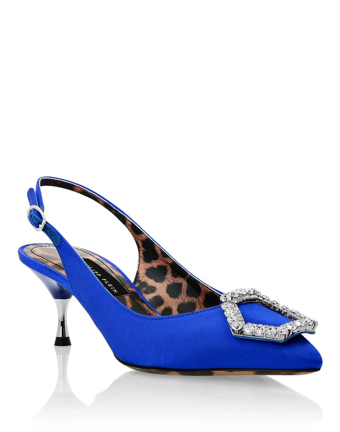 Satin Decollete Slingback Low Heels Crystal Hexagon, цвет: Синий