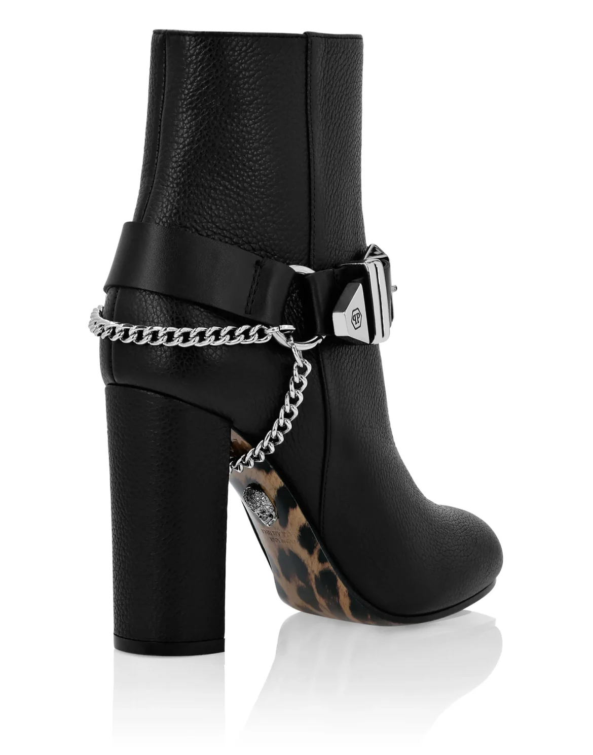 Leather Boots Lo-Heels High Iconic Plein, цвет: Черный