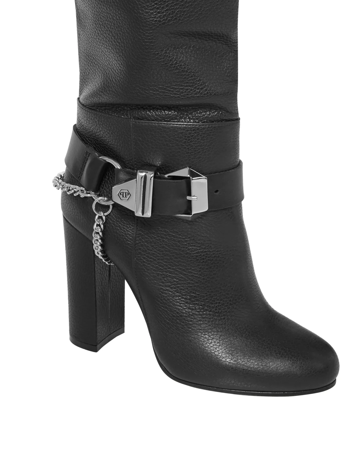 Leather Boots High Heels High Embossed Hexagon, цвет: Черный