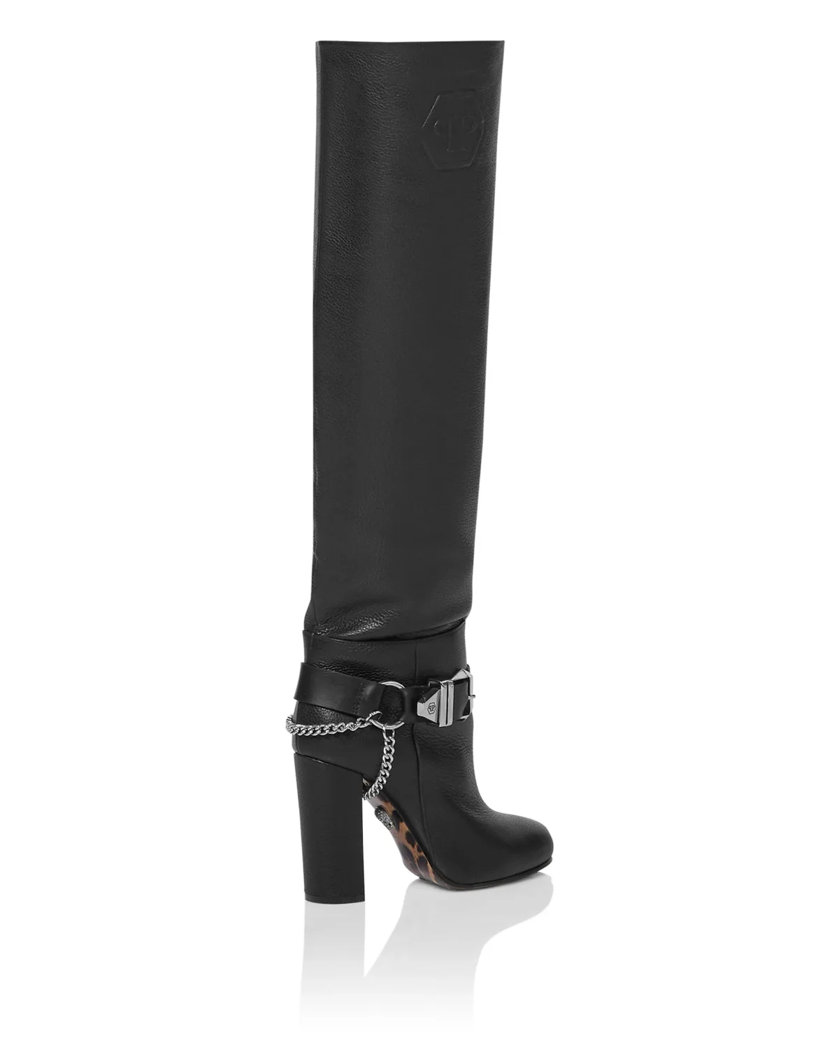Leather Boots High Heels High Embossed Hexagon, цвет: Черный